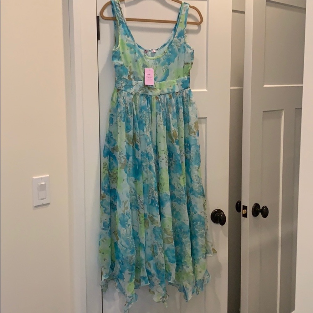 Calypso aqua blue flows dress- new